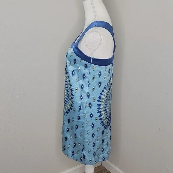 Voom by Joy Han Blue Peacock  Silk Tank Style Dress - Picture 2 of 15